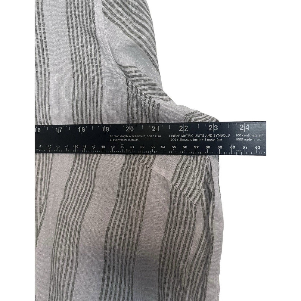 GARNET HILL Sz L 100% Linen Shirt Button Up Tunic White Green Stripe Coastal - Picture 6 of 8